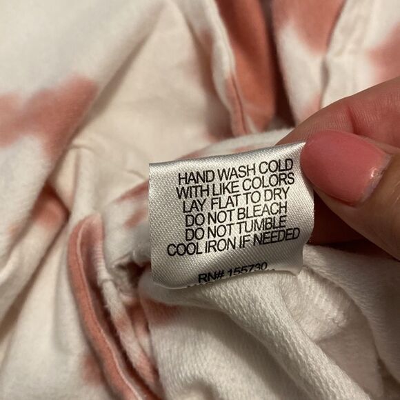 Pink and white tie dye 3/4 length sweatshirt with button accents - Picture 9 of 9